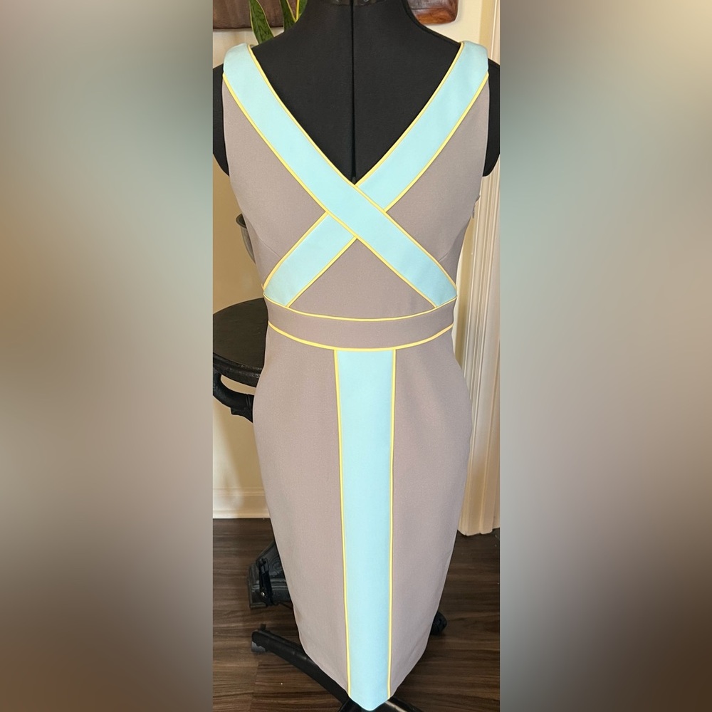 Elegant Taupe and Aqua Dress